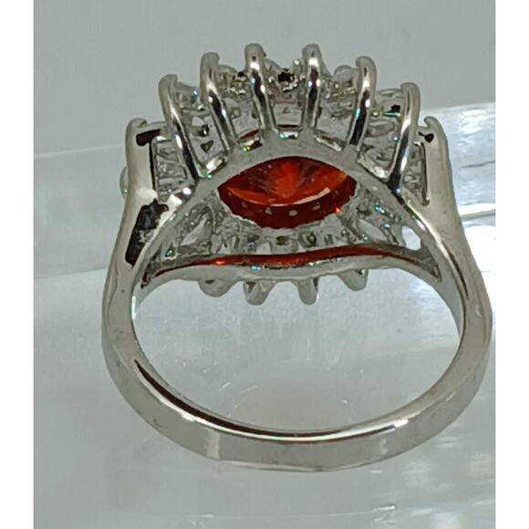 Vintage Ring Size 6.5 Silver Tone White Gold GP Orange CZ Cluster Cocktail NOS - Picture 5 of 9